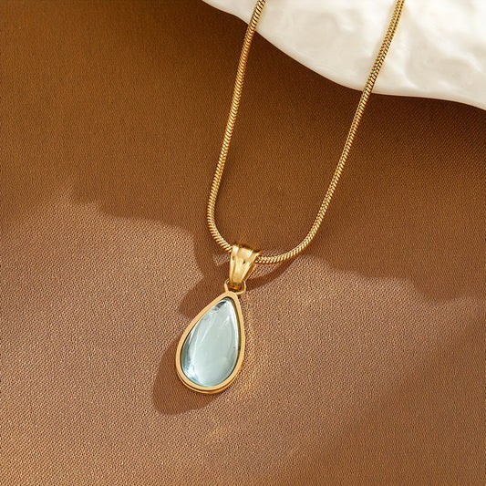 18K Gold Plated Teardrop Pendant Necklace - Vintage Style