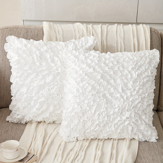 Set of 2 Handmade 3D Ruffle Pillow Covers - Farmhouse Decor