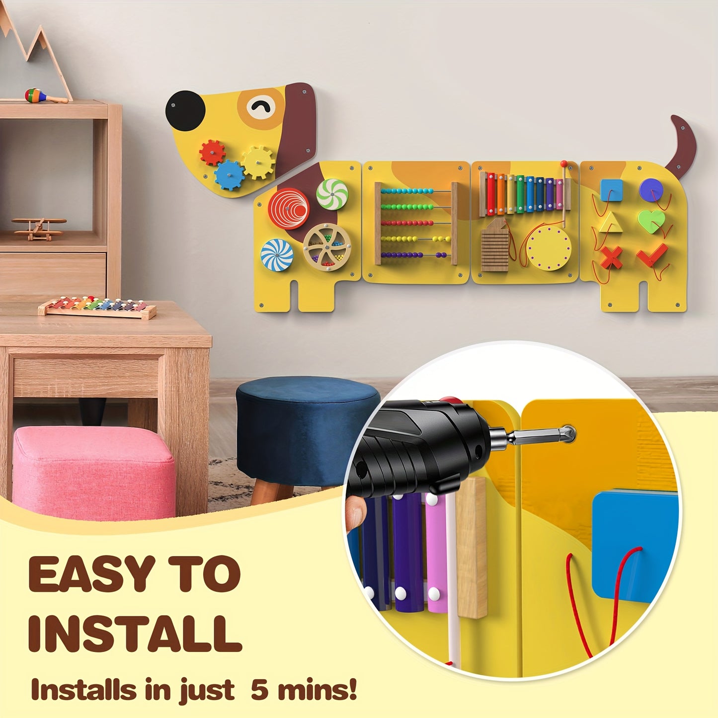 12-in-1 Interactive Dog Activity Wall Busy Board for Toddlers