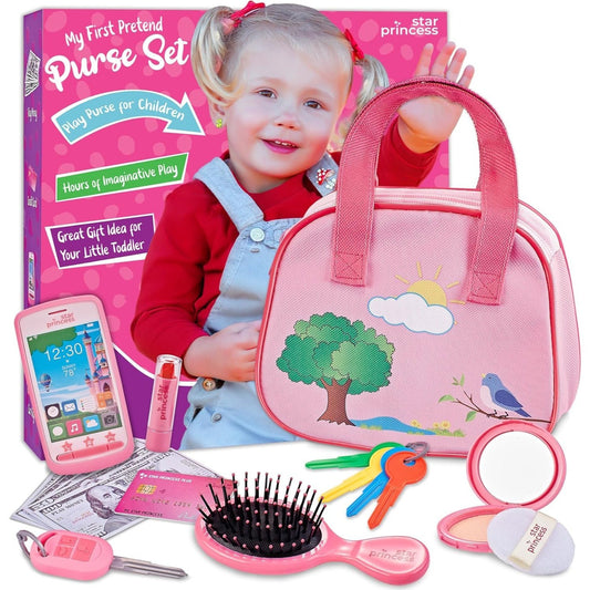 Play Purse Set for Toddlers with Pretend Makeup & Smartphone