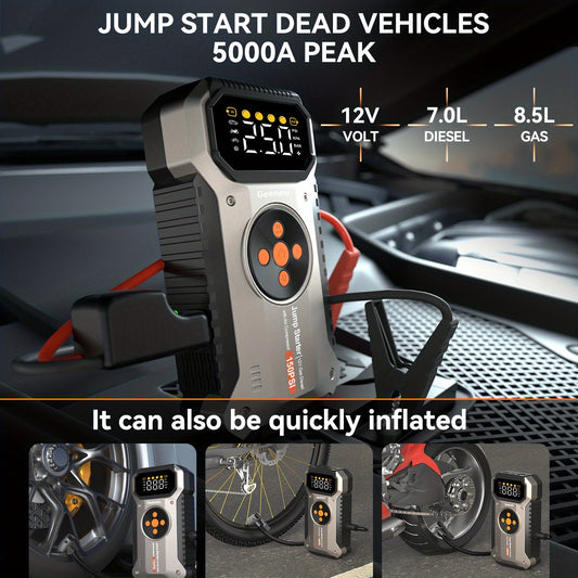 🚗 5000A Peak Car Jump Starter with 150 PSI Digital Air Compressor and 12000mAh Battery