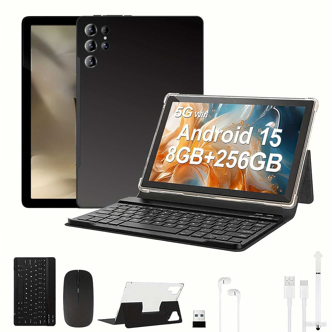 10.1" Android 15 Tablet Bundle with Keyboard, Mouse & Stylus