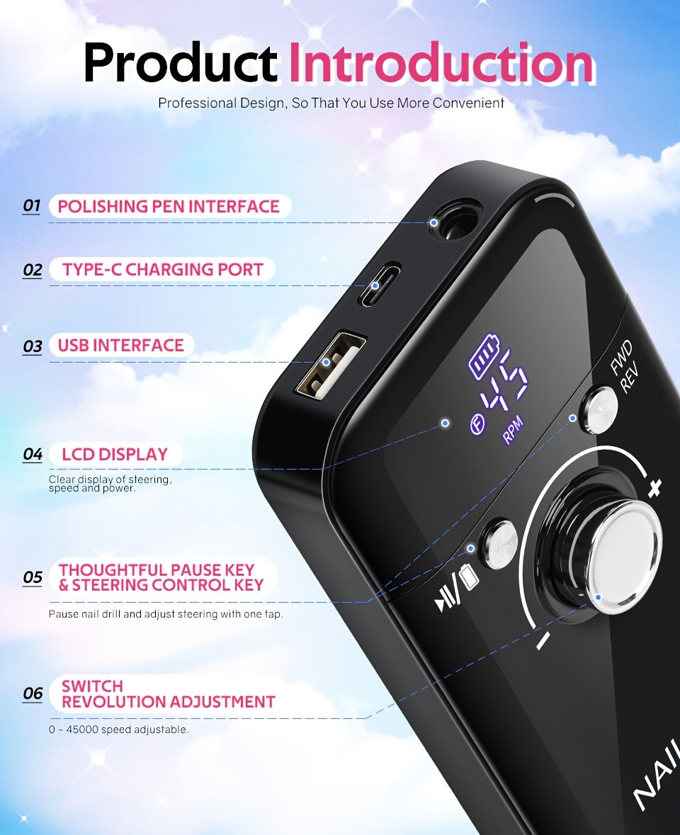 Professional Electric Nail Drill Machine (45000RPM)