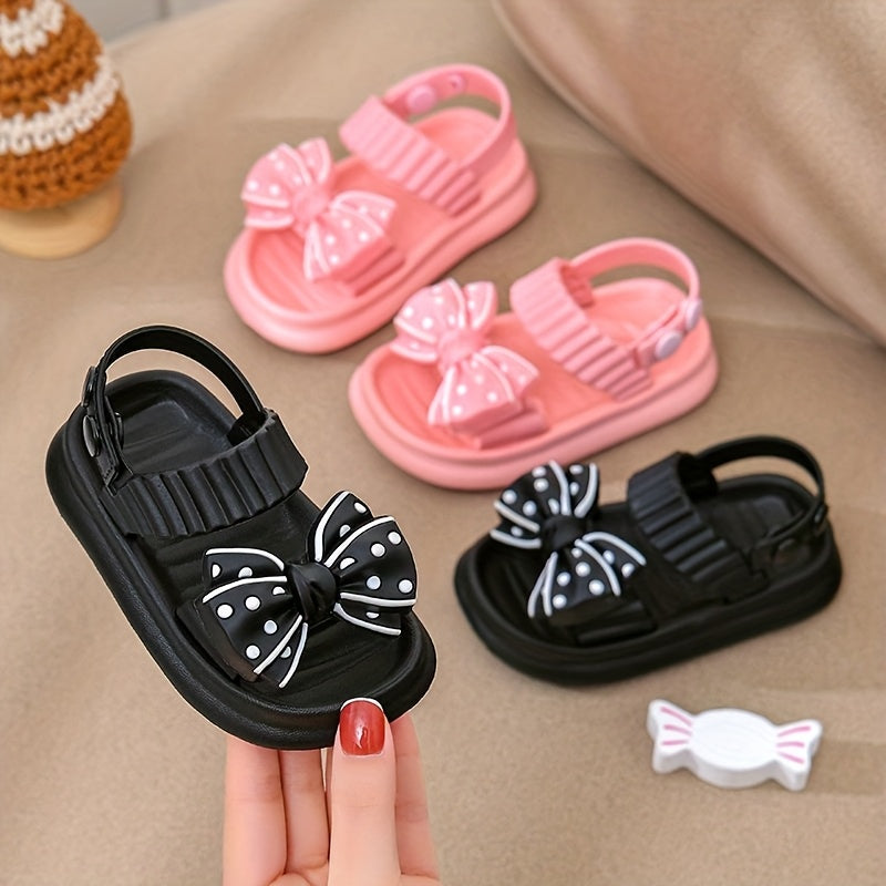 Trendy Cute Bowknot Open Toe Sandals For Girls, Breathable Non-slip Sandals For Indoor Outdoor Beach