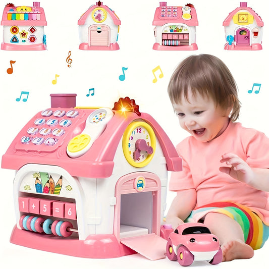 🏠 8-in-1 Multi-Functional Baby Activity Playhouse (Pink): Toddler Educational House with Music & Sensory Learning Games (1st Birthday Gift)