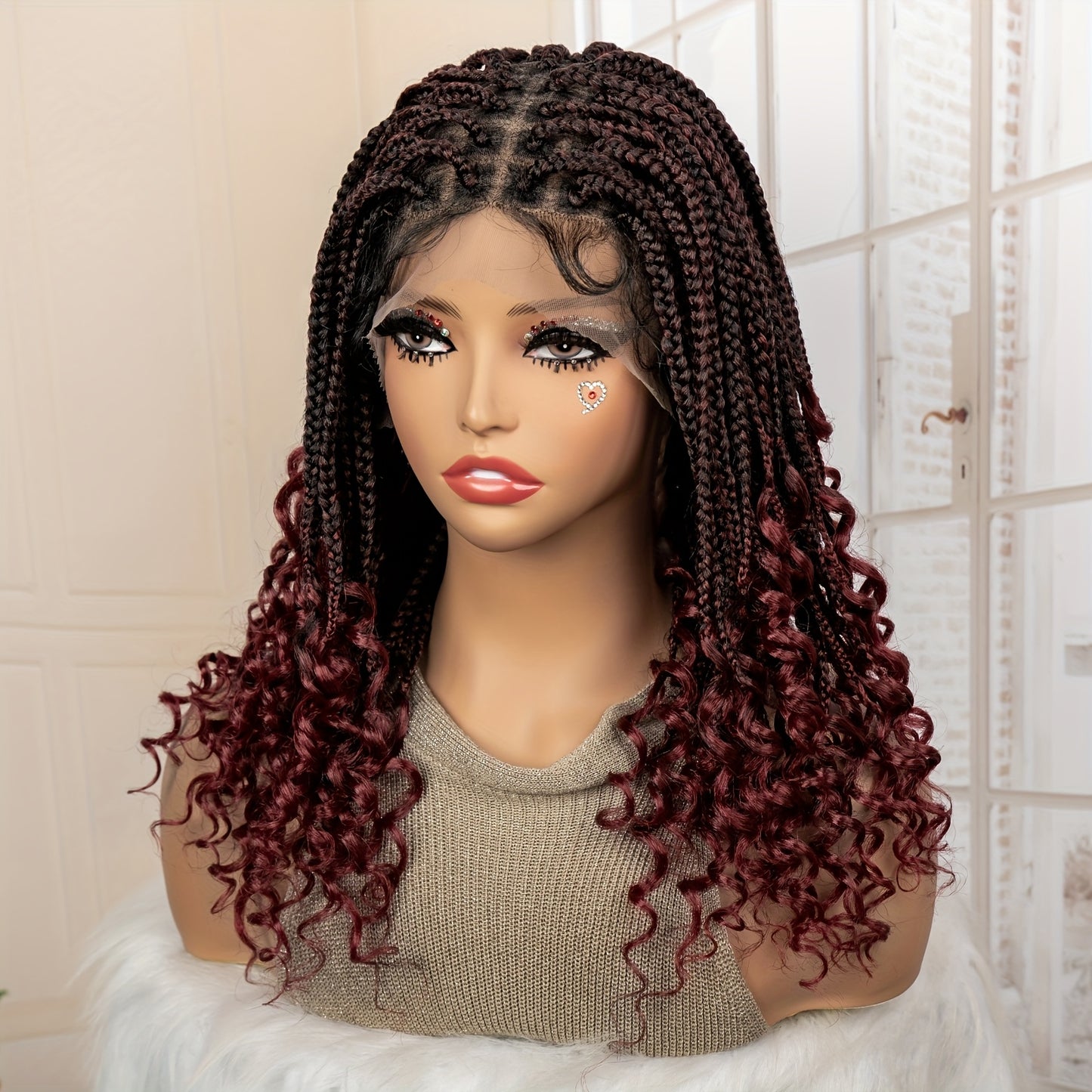 Square Woven Synthetic Full Lace Braided Wig w/ Curls