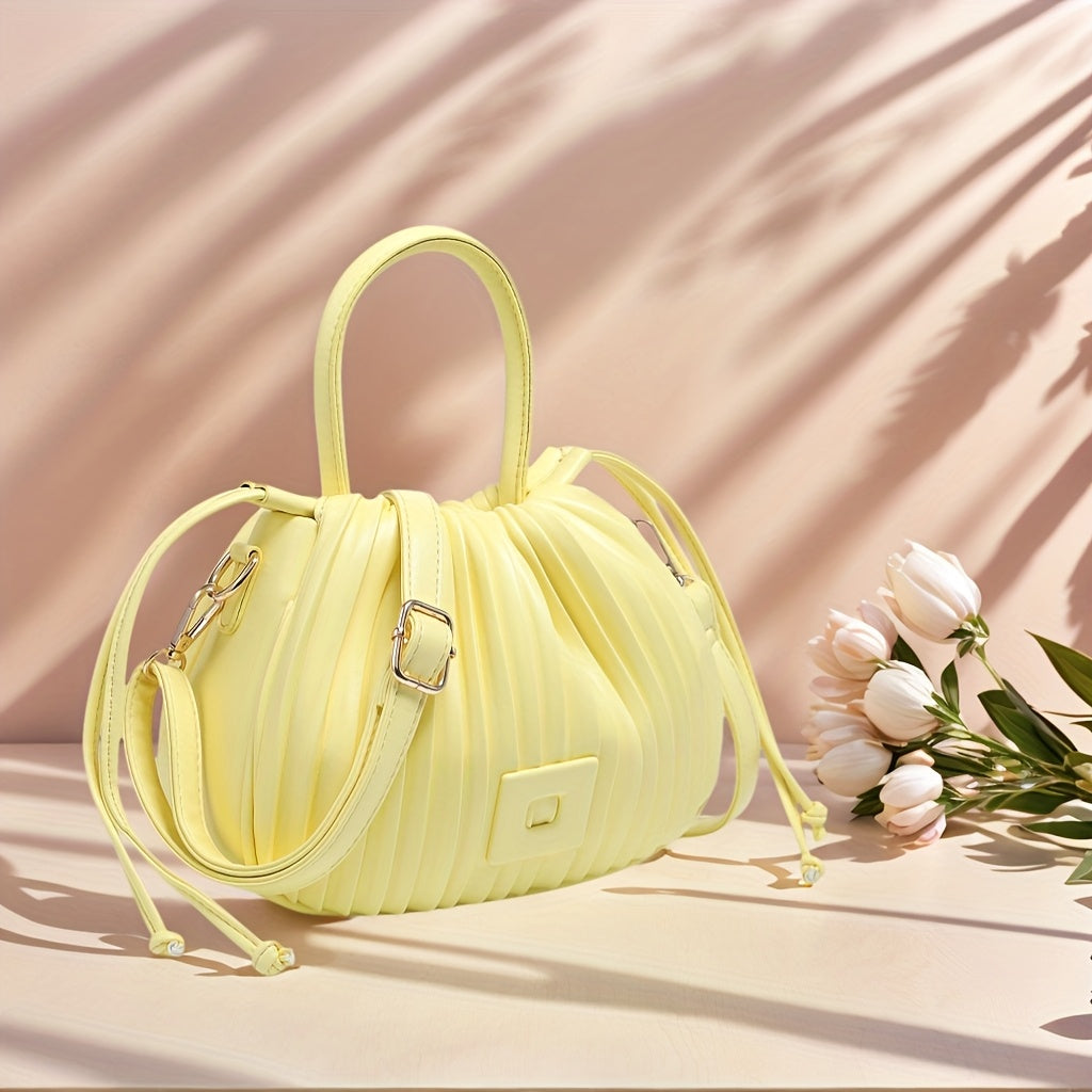 The Terilte Women'S Drawstring Bucket Bag Is a Pleated Handbag That Can Also Be Used As a Crossbody Bag. It Features a Detachable Shoulder Strap, Allowing for Easy Transitions Between a Handbag, Shoulder Bag, And Crossbody Ba