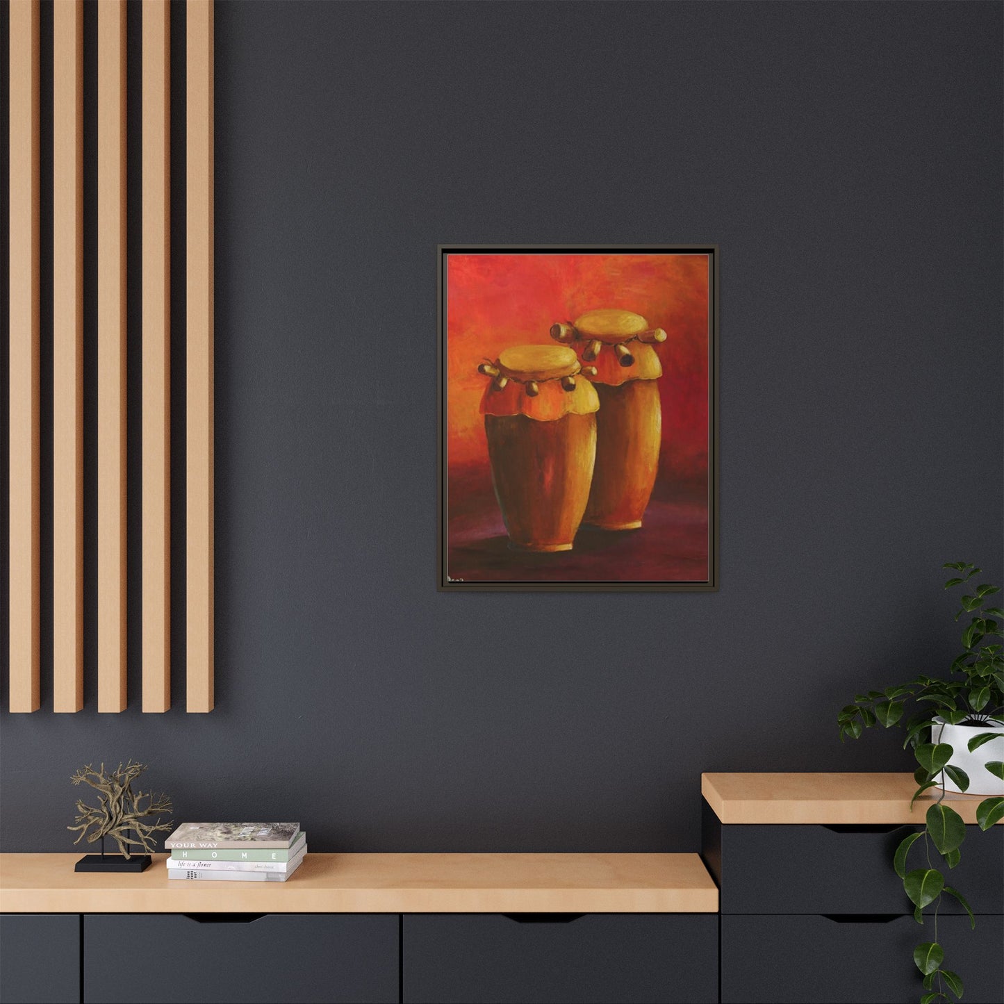 Canvas Wall Art - Haiti Cultural Drum, Matte Canvas, Framed