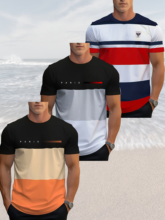 Set of 3 Men'S Stylish Striped Combination T-Shirts