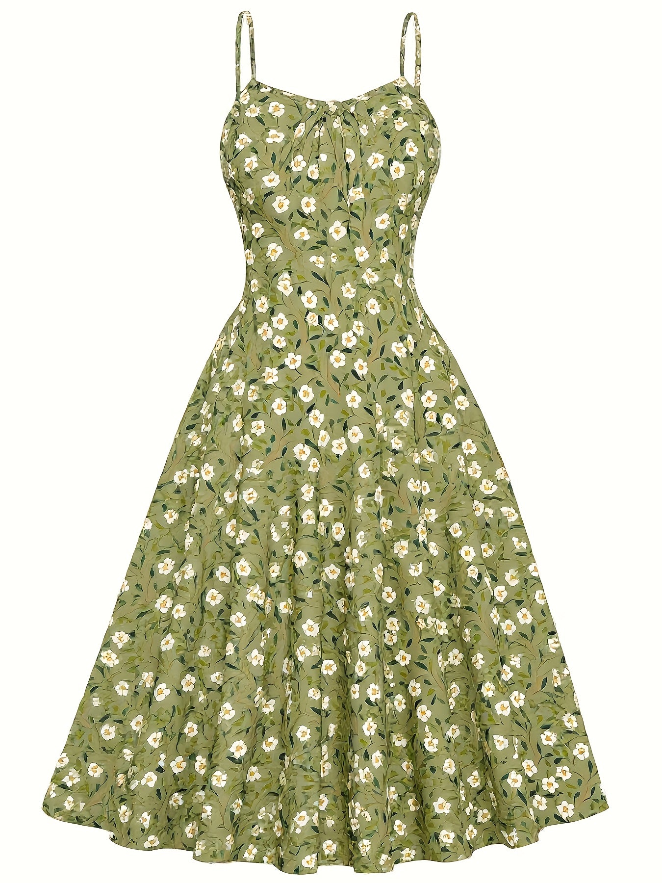 Summer New Floral Camisole Dress with Waist Cinching Over-the-Knee Skirt in Soft Beach Style