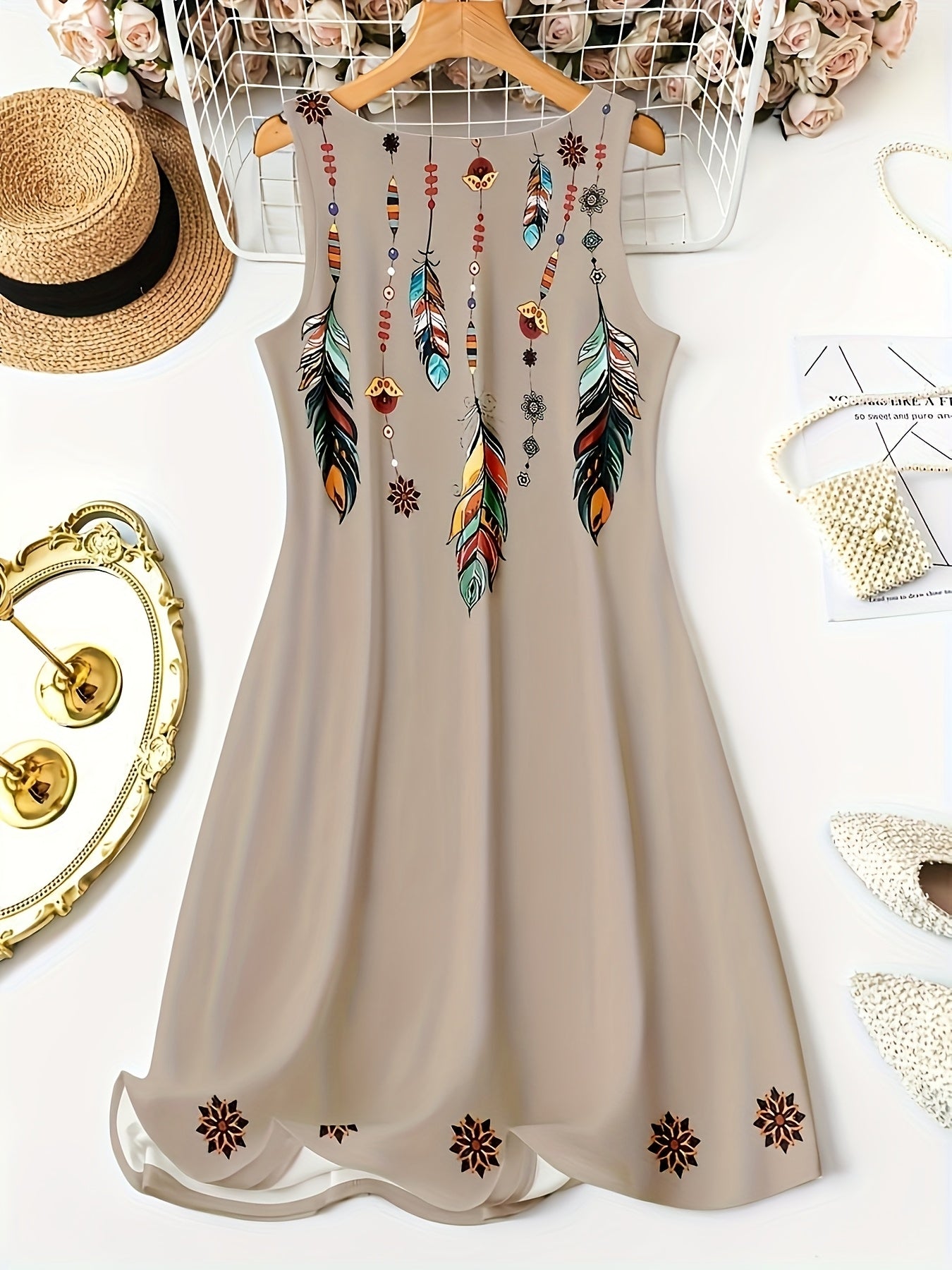 Summer V-neck Print Vest Dress