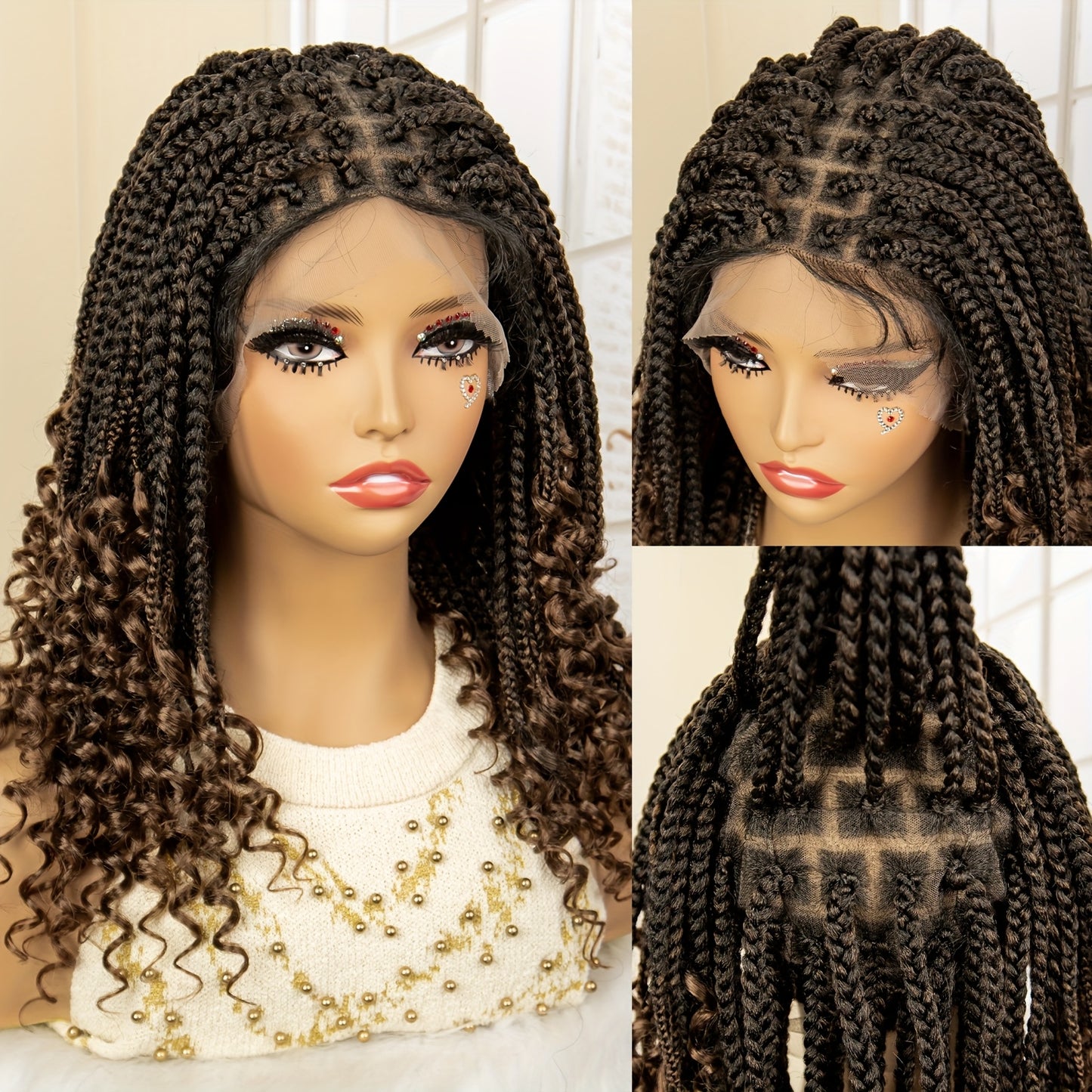 Square Woven Synthetic Full Lace Braided Wig w/ Curls