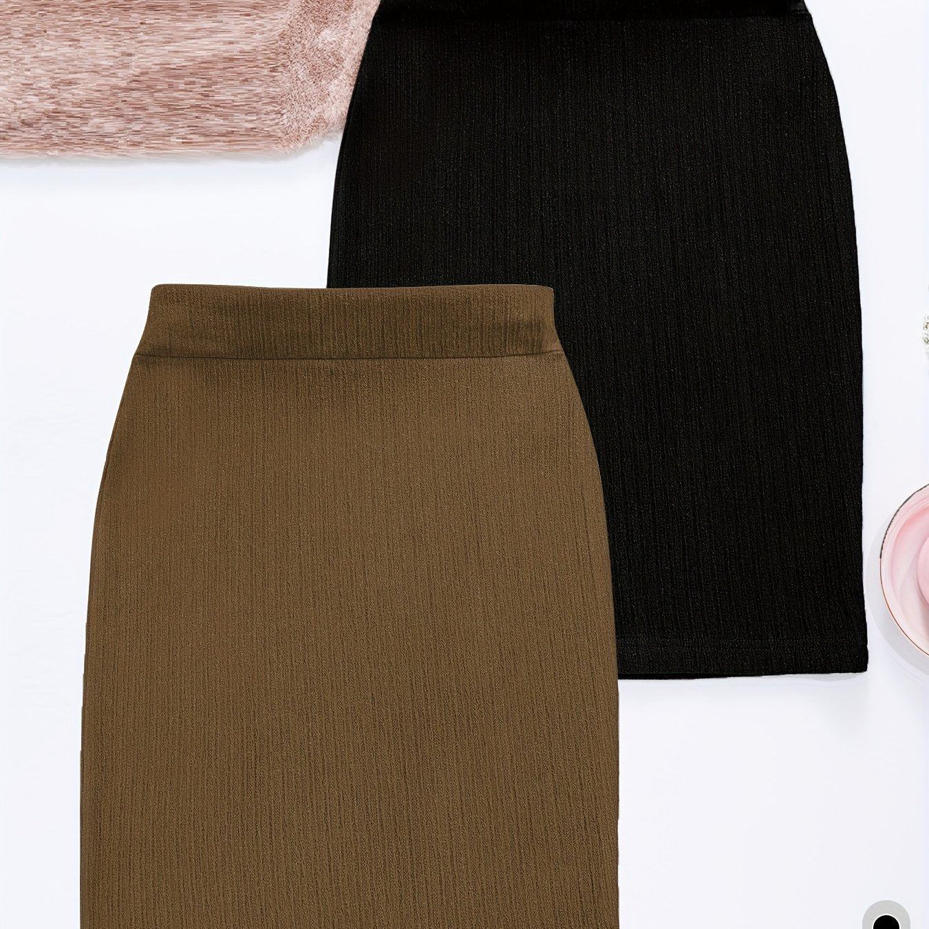 2-Pack Women's Glitter Pencil Skirts – High-Waist Shiny Slim-Fit Knee-Length