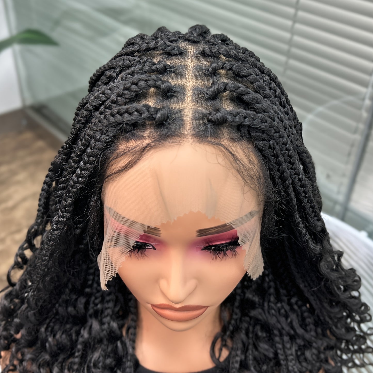 Square Woven Synthetic Full Lace Braided Wig w/ Curls