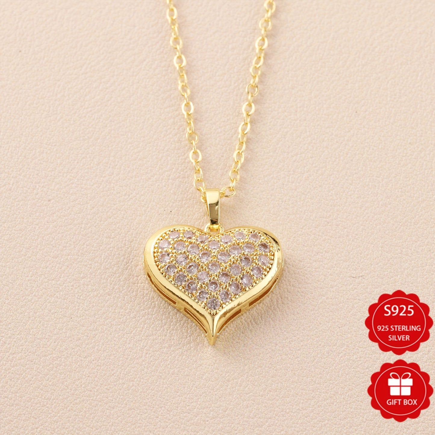 💎 925 Sterling Silver & 5A Zirconia Jewelry Set: Luxury Love Earrings and Carved Pendant Necklace Gift for Her