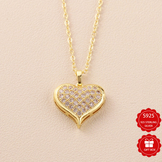 💎 925 Sterling Silver & 5A Zirconia Jewelry Set: Luxury Love Earrings and Carved Pendant Necklace Gift for Her