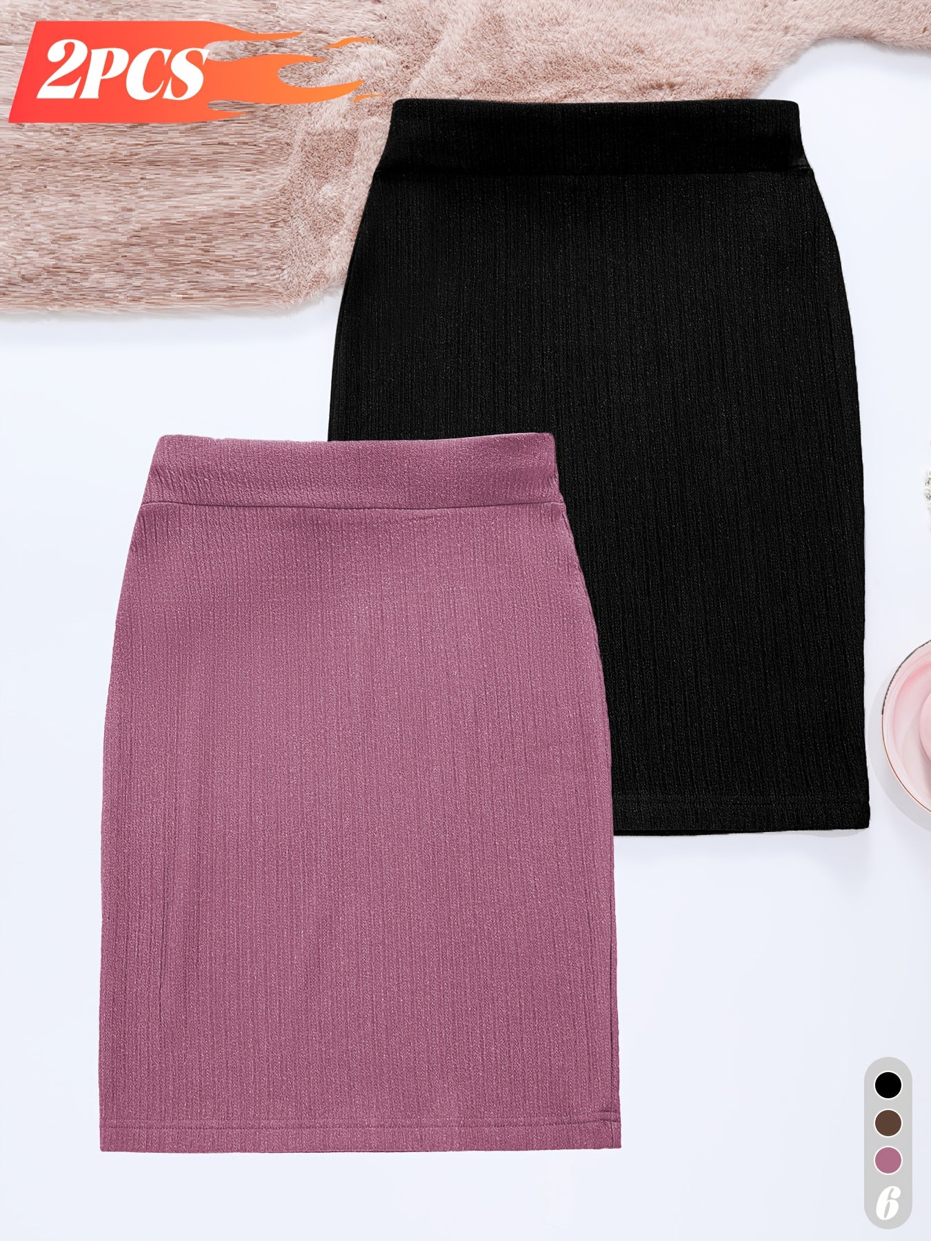 2-Pack Women's Glitter Pencil Skirts – High-Waist Shiny Slim-Fit Knee-Length