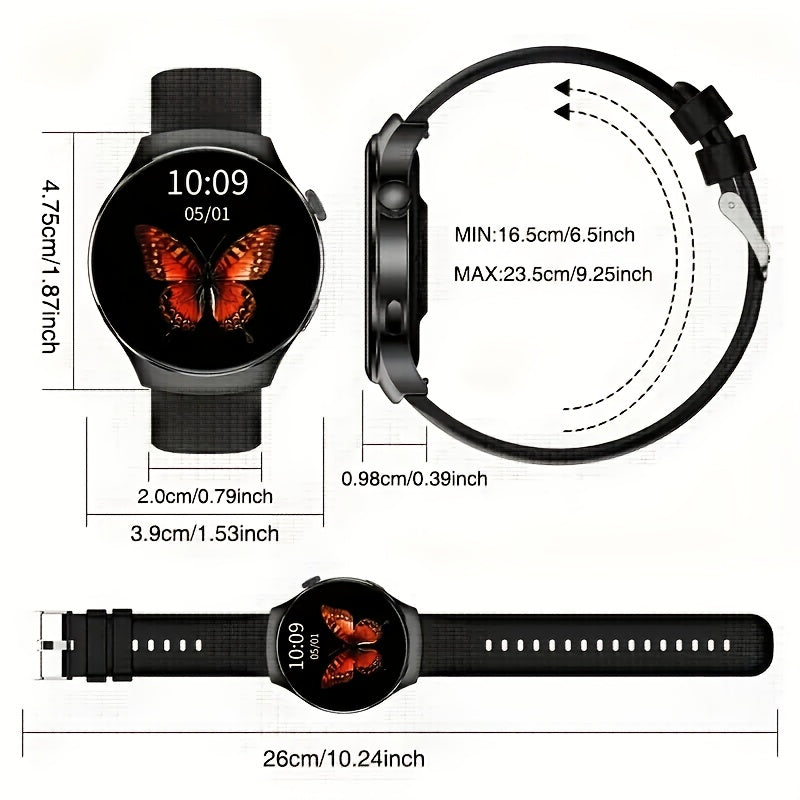 Silicone Strap Smartwatch for Men and Women | Call-making and Answering, Pedometer, Calorie Counter, Multiple Exercise Modes, Remote Camera Control, Music Playback, Alarm, 180mAh Lithium Battery, 1.5-inch HD Circular Touchscr