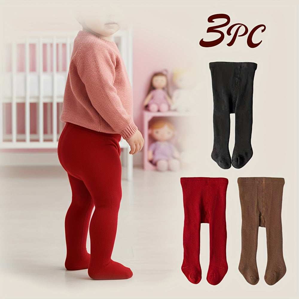 3 Pairs Girls' Thickened Terrycloth Tights with Feet