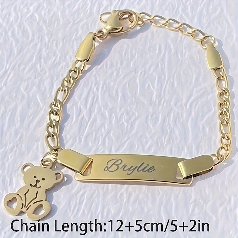 Custom Stainless Steel Bear Bracelet, Graduation Gift for kids, Holiday Wearing