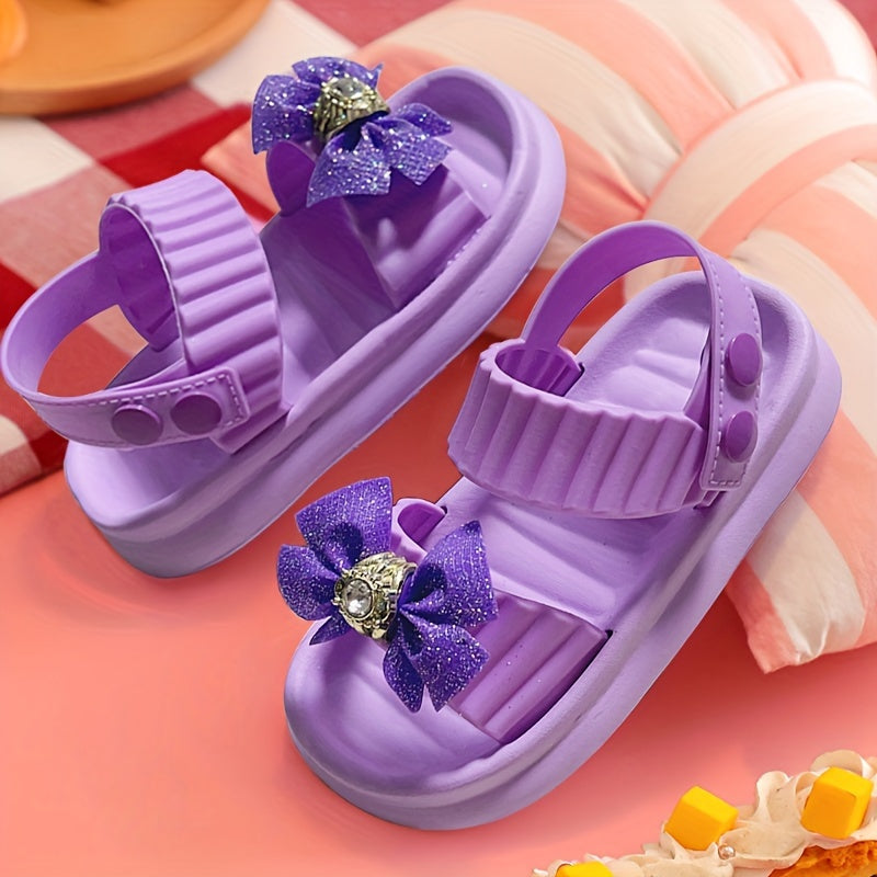 Trendy Cute Bowknot Open Toe Sandals For Girls, Breathable Non-slip Sandals For Indoor Outdoor Beach