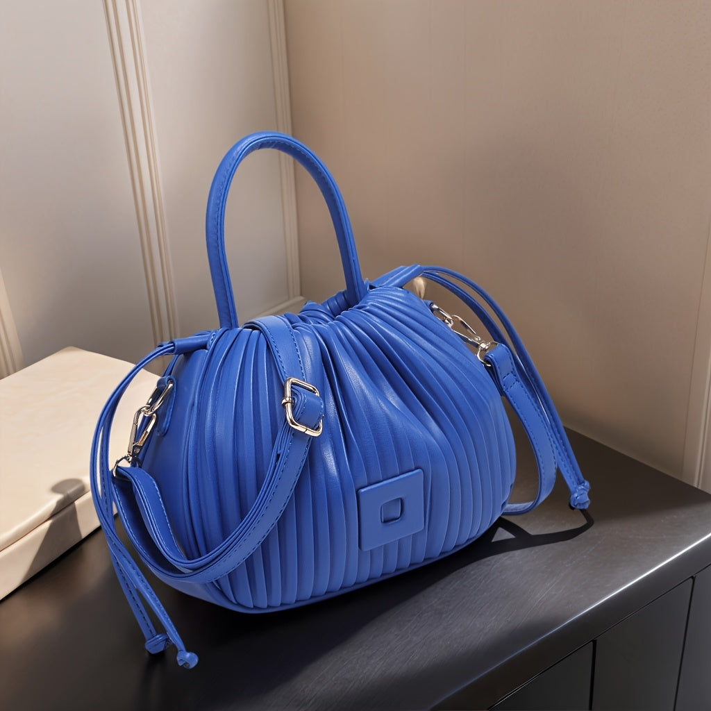 The Terilte Women'S Drawstring Bucket Bag Is a Pleated Handbag That Can Also Be Used As a Crossbody Bag. It Features a Detachable Shoulder Strap, Allowing for Easy Transitions Between a Handbag, Shoulder Bag, And Crossbody Ba