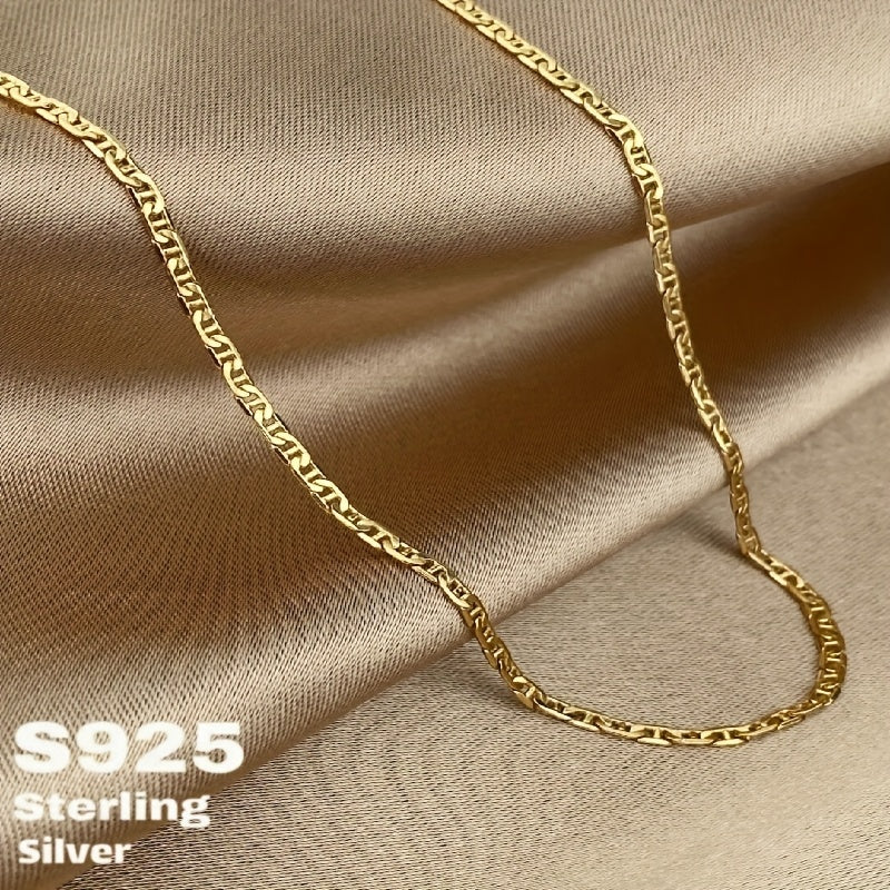 S925 Sterling Silver Pig Nose Necklace, 24K Gold Plated Marina Link Chain, Gift for Teenager