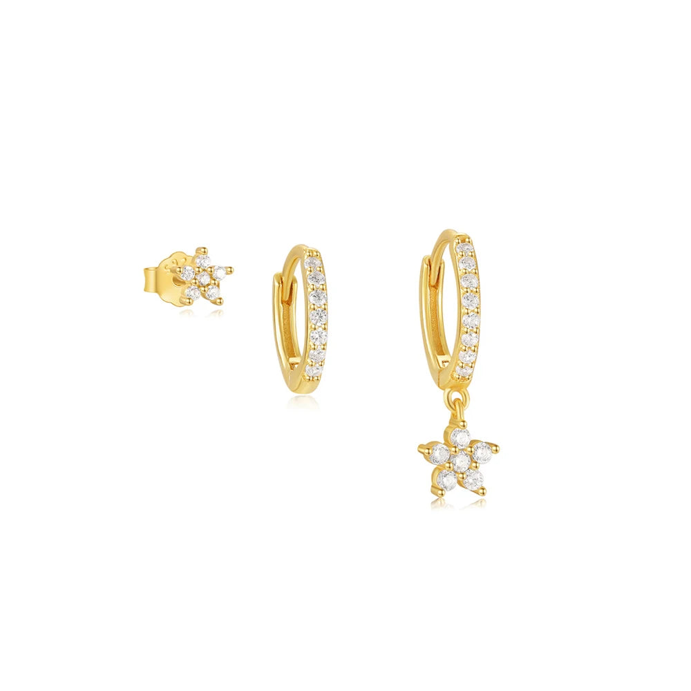 ROXI 925 Sterling Silver WaterDrop/Flower/Pearl Earring Set For Women 18k Gold Plated 3 piece Earring Party Jewelry Gifts