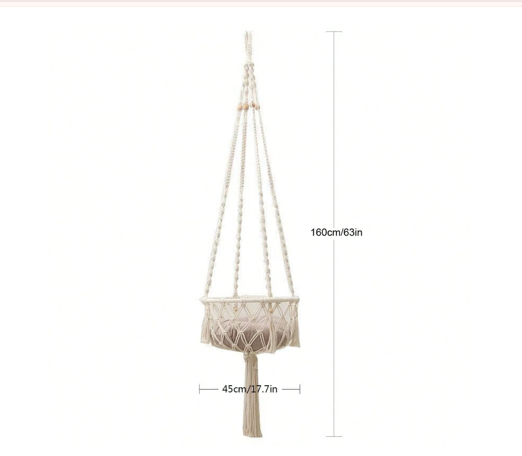 Bohemian Macrame Cat Hammock - Stylish Wall-Mounted Cat Bed & Scratching Post for All Seasons