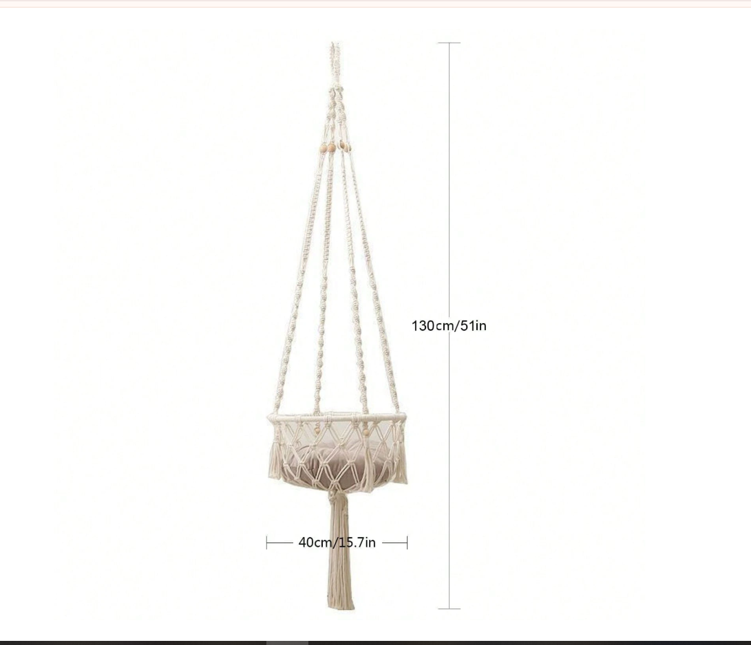Bohemian Macrame Cat Hammock - Stylish Wall-Mounted Cat Bed & Scratching Post for All Seasons