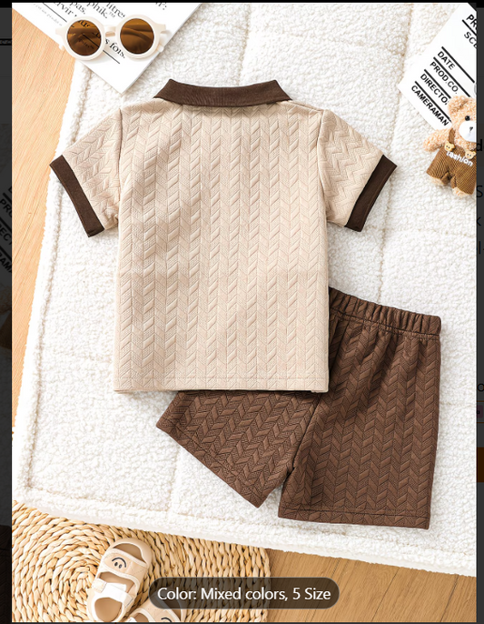 Trendy Baby Summer 2-Piece Outfit Set - Striped Shirt & Casual Solid Shorts