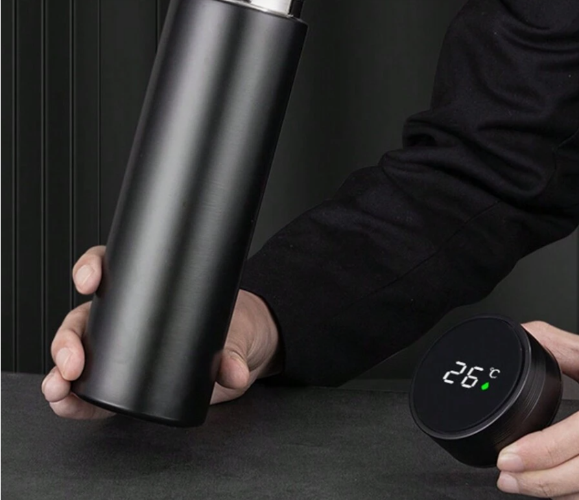 Smart Temperature Display Vacuum Insulated Bottle - 500ml Stainless Steel Water Bottle for Travel, Office & Commute with Carrying Pouch