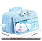 Complete 38-Piece Blue Pencil Box Set with Stickers, Keychains, and Brooches - Perfect for School and Office Use