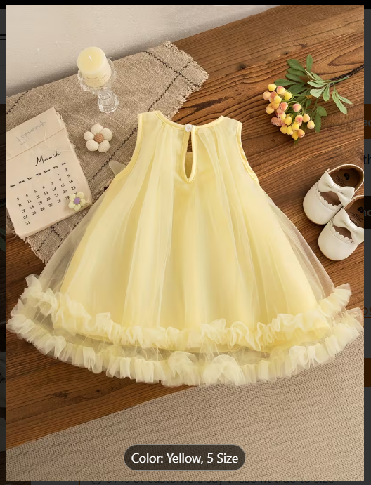 Charming Mustard Yellow Sleeveless Dress for Baby's 1st Birthday and Special Occasions - Fluffy Skirt and Smock Bodice Design