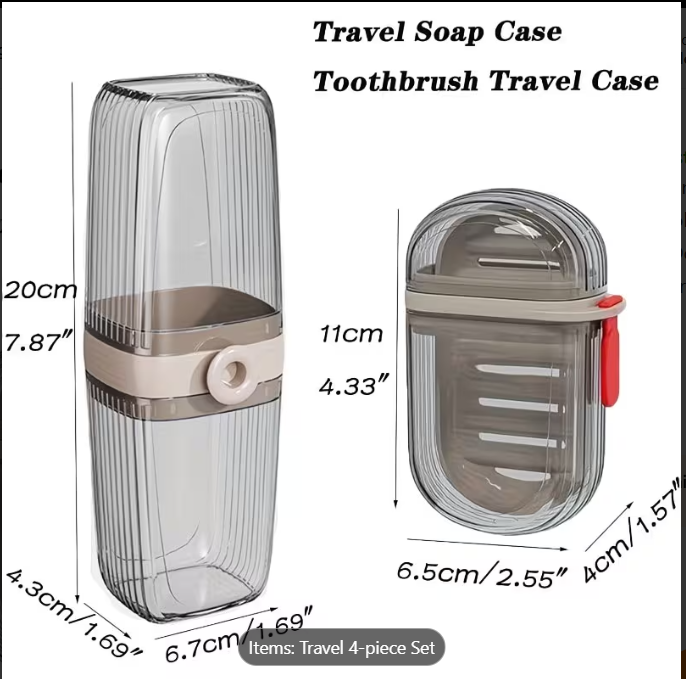 4-Piece Travel Storage Box Set: Lidded Soap Box & Toothbrush Case - Perfect for College Dorms, Showers, and Gyms