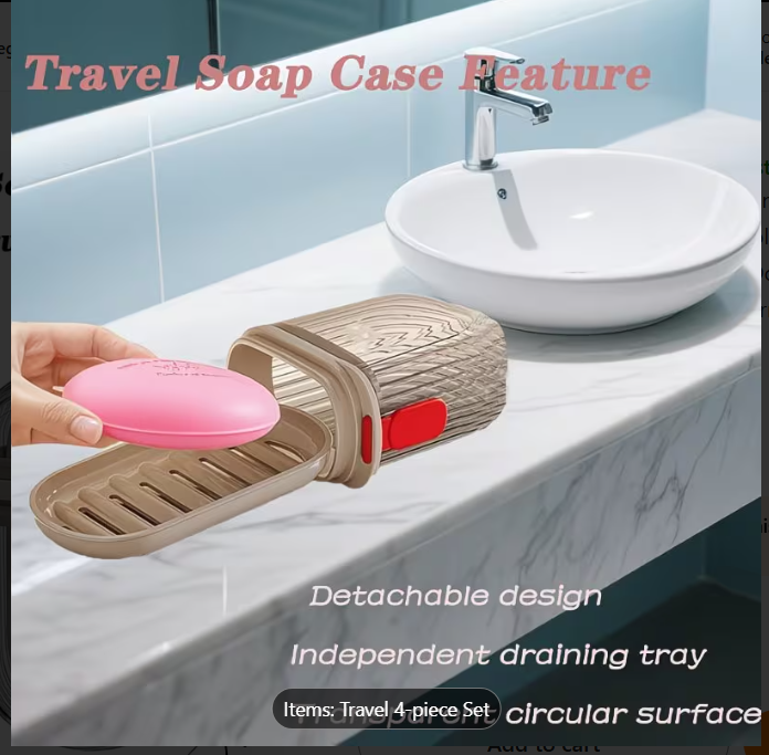 4-Piece Travel Storage Box Set: Lidded Soap Box & Toothbrush Case - Perfect for College Dorms, Showers, and Gyms