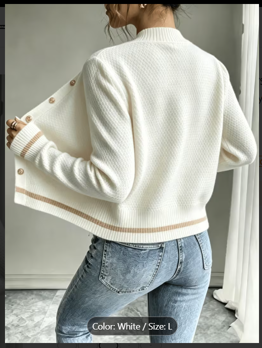 Women's Color Block Cable Knit Cardigan – Vintage Round Neck Sweater with Gold Buttons