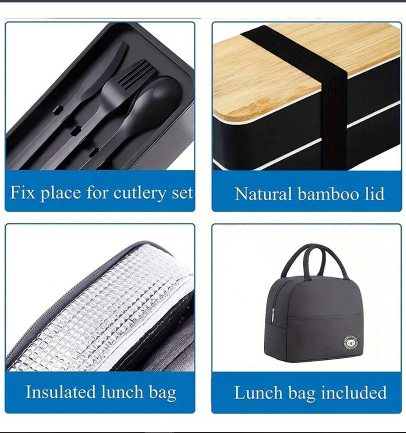 Portable Stackable Bento Lunch Box Set with Insulated Bag & Utensils - Ideal for Students and Office Workers