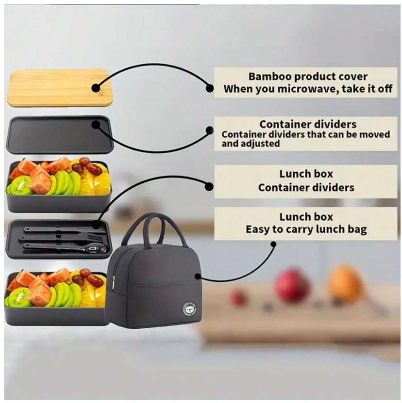 Portable Stackable Bento Lunch Box Set with Insulated Bag & Utensils - Ideal for Students and Office Workers