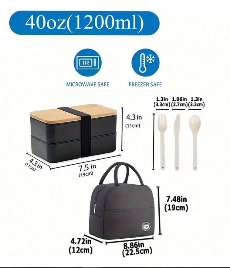 Portable Stackable Bento Lunch Box Set with Insulated Bag & Utensils - Ideal for Students and Office Workers