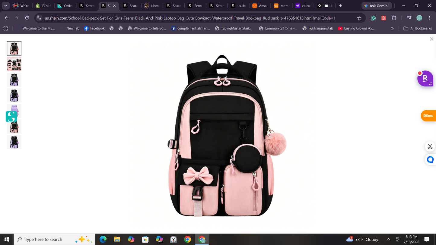 Stylish Black and Purple School Backpack Set for Girls and Teens – Cute Bowknot Design, Waterproof Laptop Bag and Rucksack