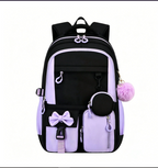 Stylish Black and Purple School Backpack Set for Girls and Teens – Cute Bowknot Design, Waterproof Laptop Bag and Rucksack