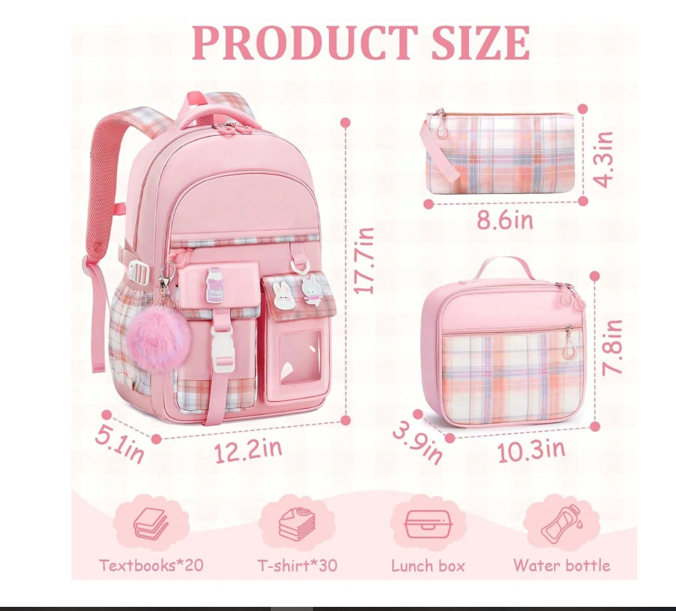 Cute and Functional School Backpack for Girls - Spacious Bookbag for All Ages with Multiple Pockets