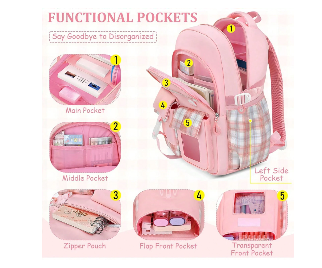 Cute and Functional School Backpack for Girls - Spacious Bookbag for All Ages with Multiple Pockets
