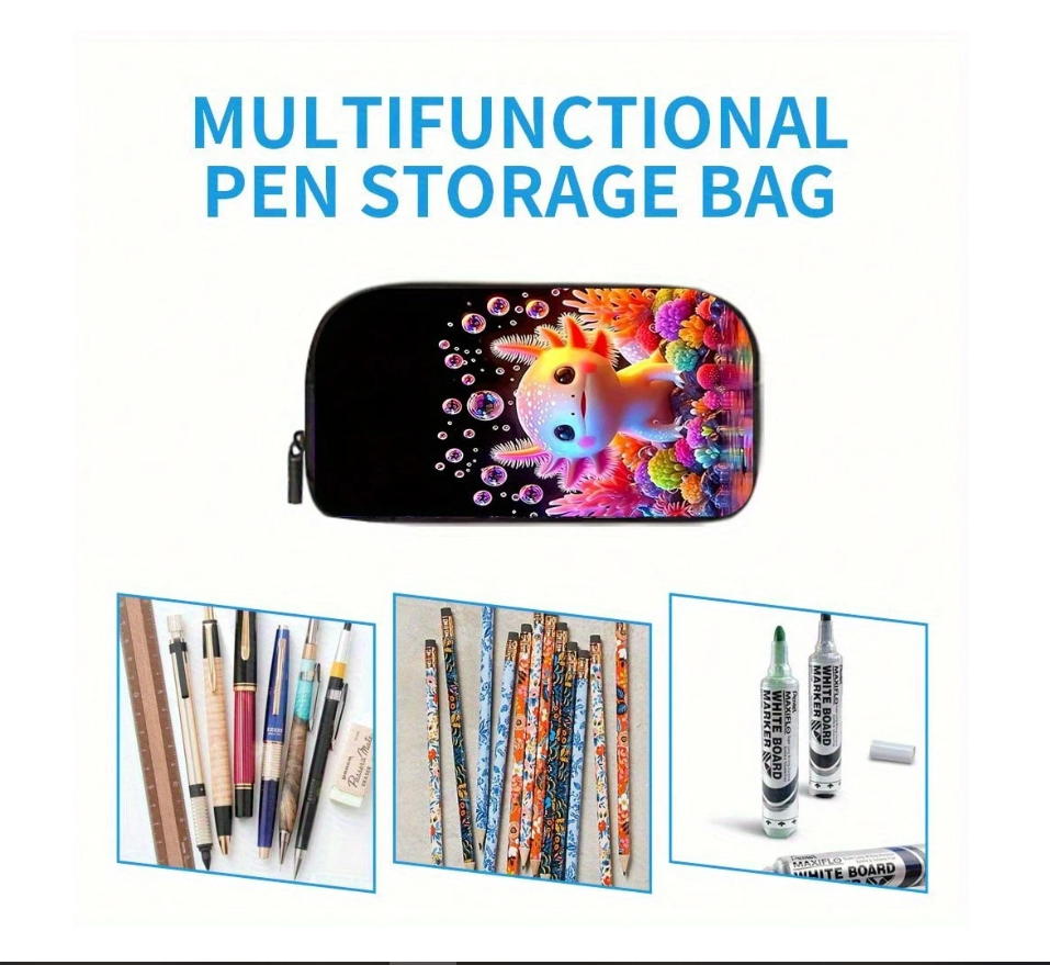 Colorful Axolotl 3-Piece Backpack Set: Stylish and Lightweight with Crossbody Bag and Pencil Case for Everyday Adventures