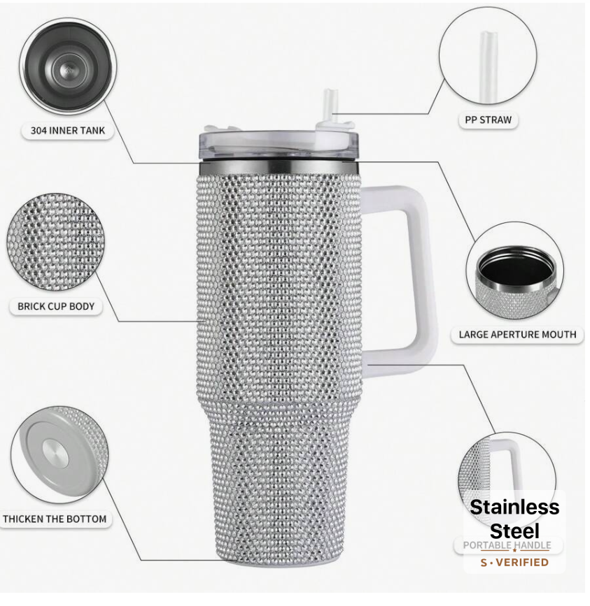 40 Oz Stainless Steel Diamond Sparkling Travel Mug: Insulated, Stylish, Perfect for Gifting