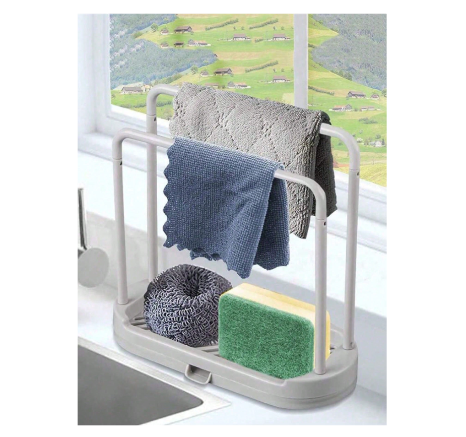 Double Layer Kitchen Sink Storage Rack – Space-Saving Countertop Drying Solution for Sponges and Cloths