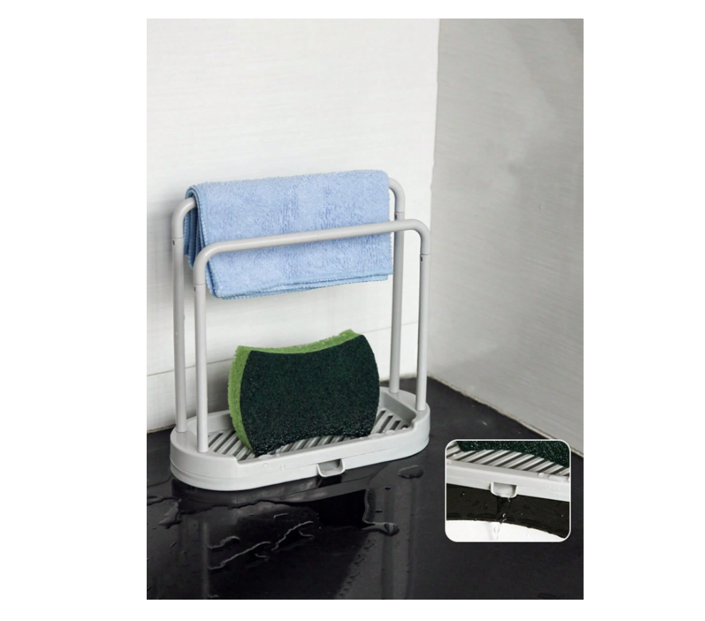 Double Layer Kitchen Sink Storage Rack – Space-Saving Countertop Drying Solution for Sponges and Cloths