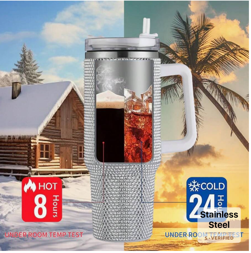 40 Oz Stainless Steel Diamond Sparkling Travel Mug: Insulated, Stylish, Perfect for Gifting