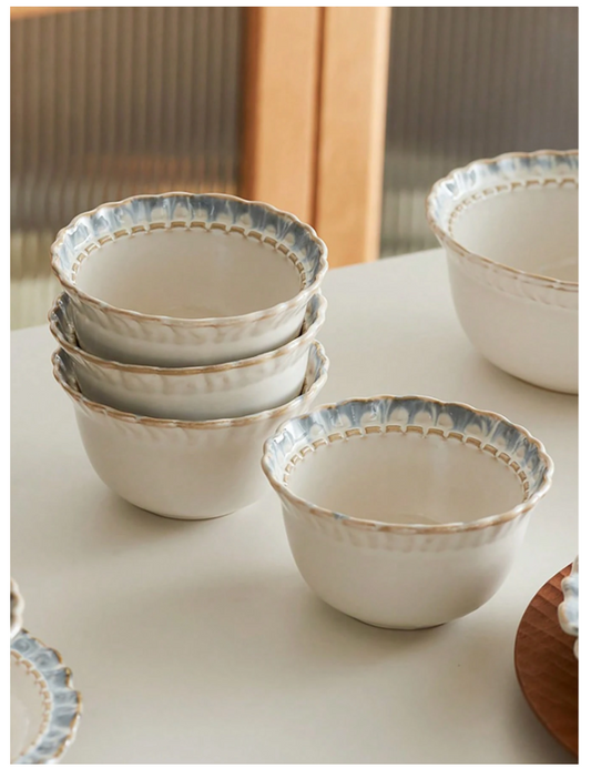 Luxury Retro Blue Lace Ceramic Tableware Set - Elegant Bowl, Plate, and Dish Combination for Stylish Dining
